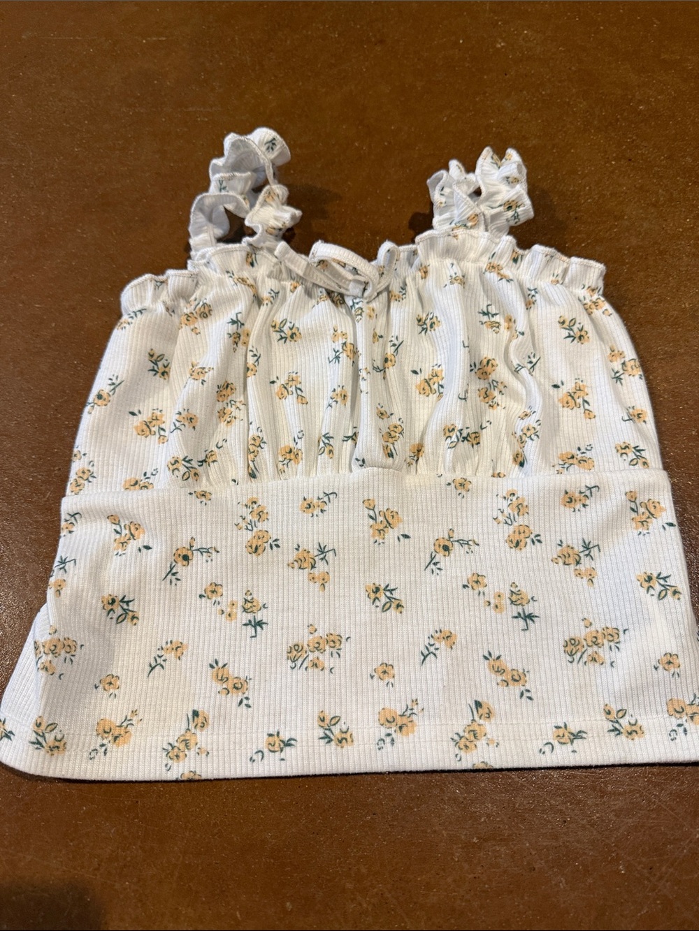 SHEIN White Tank Top with Yellow Floral Print